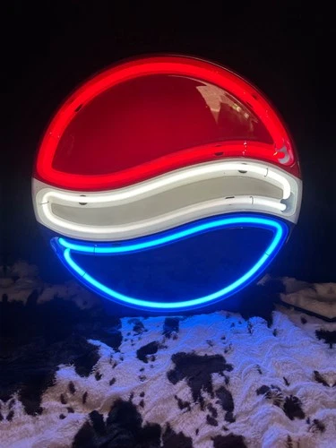 Vintage Fallon Pepsi Cola Red White Blue Neon Lighted Sign - 15 Inch Diameter