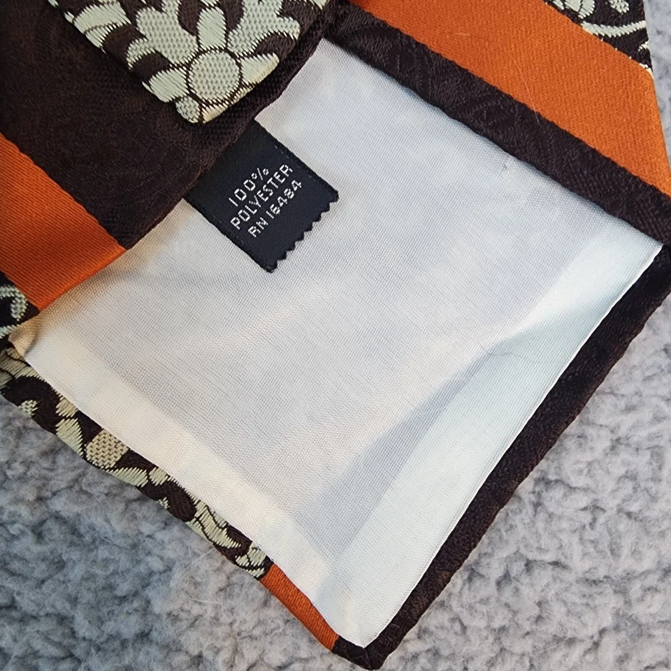 Sears мужской магазин цветочный в полоску печать коричневый оранжевый галстук 70-х винтажный - Изображение 3 из 4