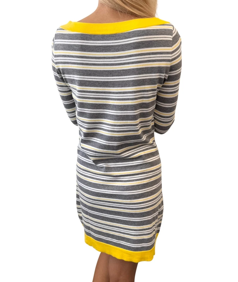 Vestido tejido a rayas con logotipo marca CC vintage de una pieza gris amarillo algodón CHANEL Foto 4 de 4