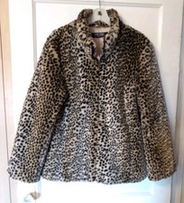 New York  Company Women's Beige  Black Leopard Faux Fur Jacket size L