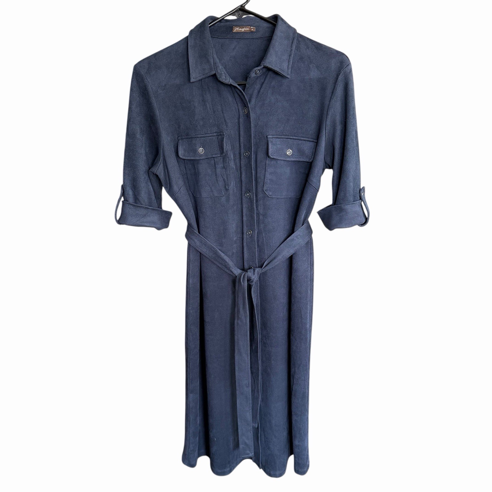 J McLaughlin Solid Navy Haarlem Belted Shirt Dres… - image 1