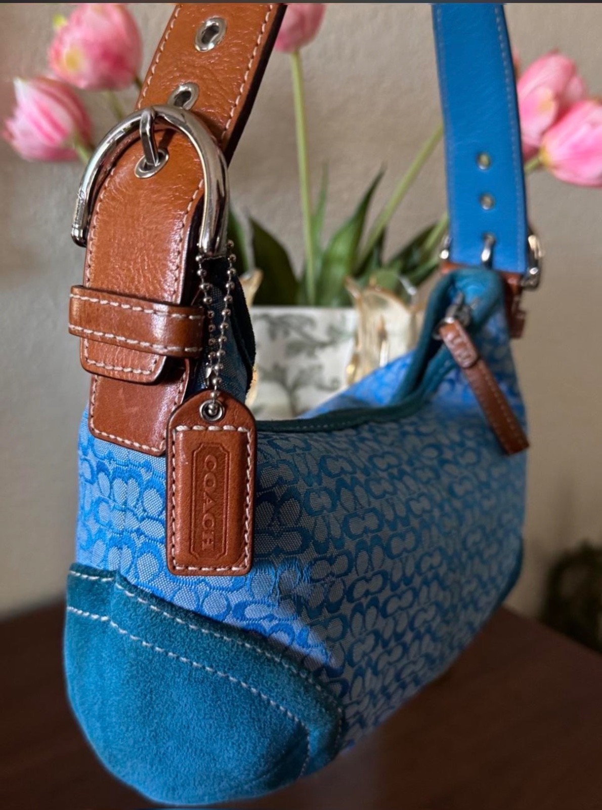 Coach Y2K Blue RARE Signature Mini Soho Hobo Shoulder… - Gem