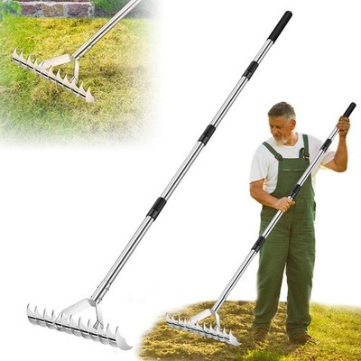 62'' Thatch Rake, Adjustable Handle 15-Inch Wide Lawn Thatching Rake for Clean...