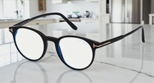 TOM FORD FT5695 B 001 Shiny Black Plastic blue filter 49 mm Men's Eyeglasses