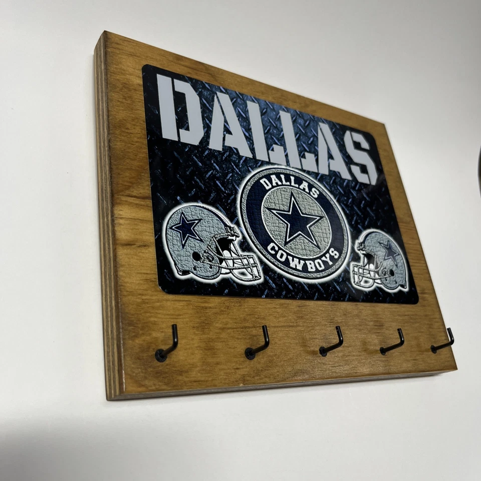 DALLAS COWBOYS Rustic Home Office wall Man Cave decor key hanger holder 5 Hooks - Image 3 of 4