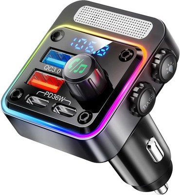 Nulaxy 54W Bluetooth 5.3 Car Adapter Charger 4-Port Fast Charging A-Black