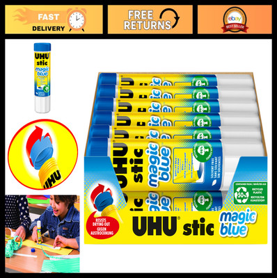 UHU Colored Glue Stick, 0.74oz Blue, rubs on Blue & Dries Clear, Washable, Solve