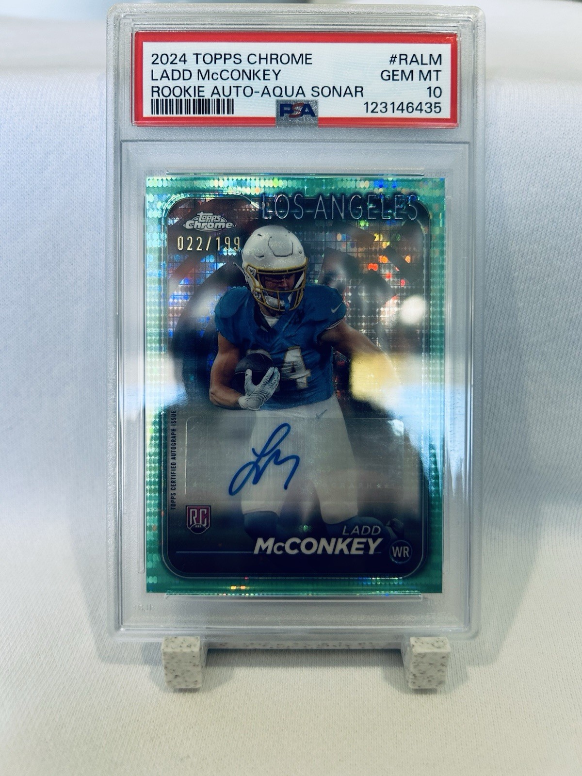 Ladd McConkey Topps Chrome Rookie Autographs Variations #RALM Aqua Sonar