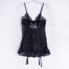 Victoria's Secret Plunge Crossback Lingerie Garter Slip Sz Small Black Lace