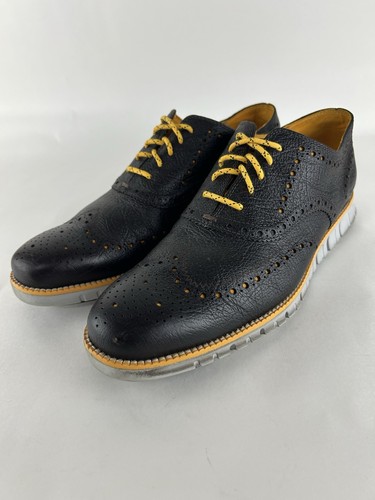 Cole Haan Men's 10.5 M ZeroGrand Wingtip Oxford Black Yellow C29826 Bull Leather - Picture 3 of 11