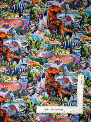 Dino World Dinosaurs Fabric 18'' Length by Jenny Newland Cotton David Textiles