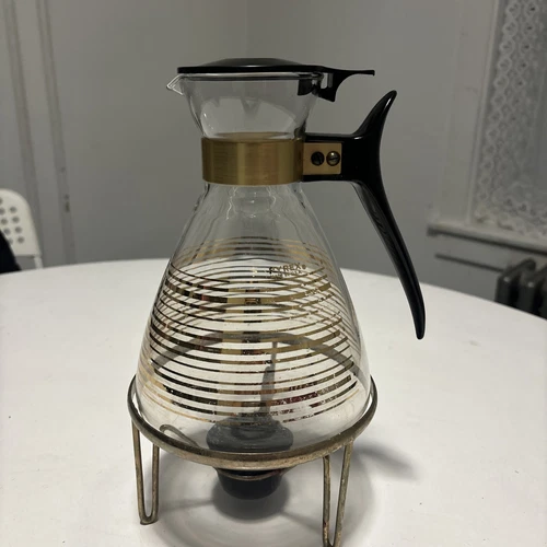 Vintage Pyrex 10 Cup Corning Glass Carafe  with Candle Warmer Stand