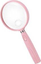 Handheld Reading Magnifier, 10X 30X 75mm Shatterproof Lens, Pink