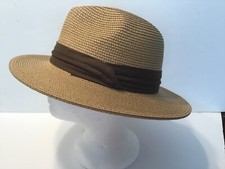 Floppy Khaki Tan Wide Brim Hat Travel Summer Beach Sun Woven Brown Band