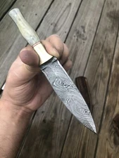 CUSTOM HANDMADE FORGED DAMASCUS STEEL HUNTING FIX BLADE Dagger Boot Knife
