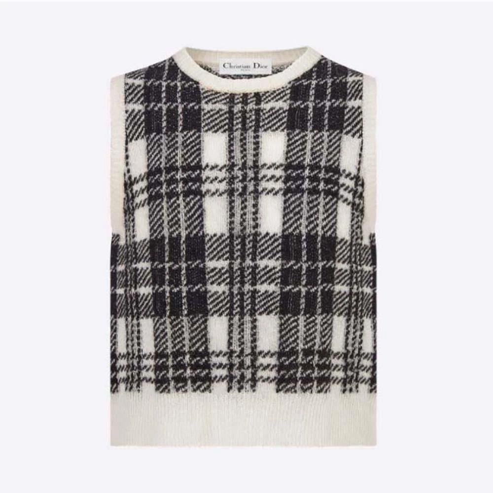 NWT Christian Dior Black White Plaid Sleeveless Sweater F 34 US 2