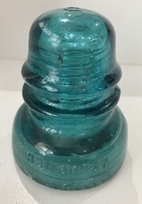 Vintage Hemingray Green Glass Insulator No. 40 Number 8 on Top Made in USA # 7