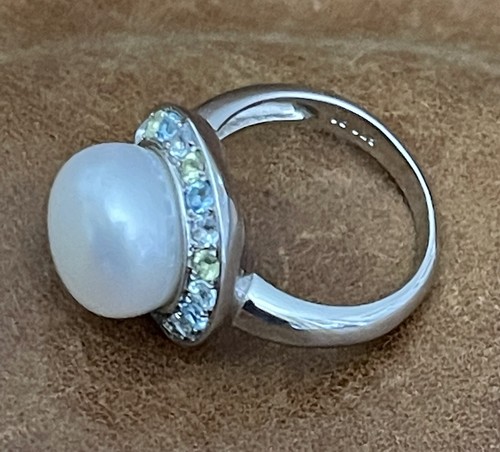 NWOT Honora 925 Cultured Freshwater White Pearl Multicolor Gems Halo Ring Size 6 - Picture 9 of 15