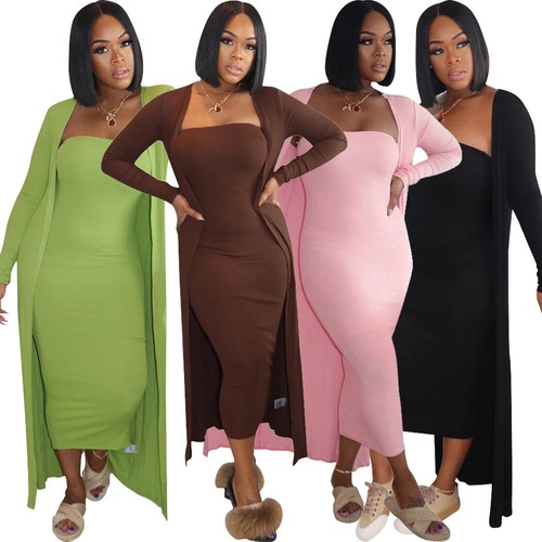 Lovely New Women Lowcut Patchwork Skinny Solid Color Clubwear Dress 2pcs Sexy