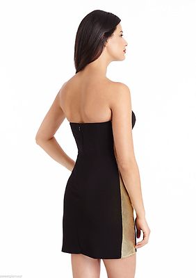 BASIX Black Label Black Gold Panel Tube Strapless Cocktail Dress $195 | eBay