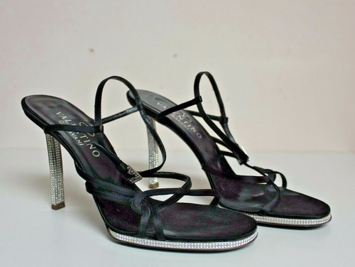 Sandali con tacco VALENTINO n.38 usati originali neri con Swarovski | eBay