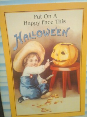 NEW  type of PHOTO POST CARD  PUT ON A HAPPY FACE THIS HALLOWEEN.  