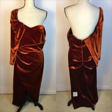 NWOT ASOS Design Midi Dress US 12 UK 16 Rust Velvet Balloon Sleeve One shoulder