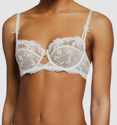 $196 Lise Charmel Women's White Stretch Floral Lace Adjustable Bra Fr 85/ US 32C - Picture 1 of 3