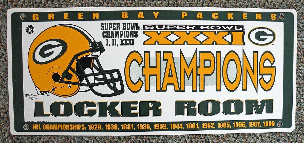 Green Bay Packers Locker Room Sign Super Bowl Champions I,II,XXXI