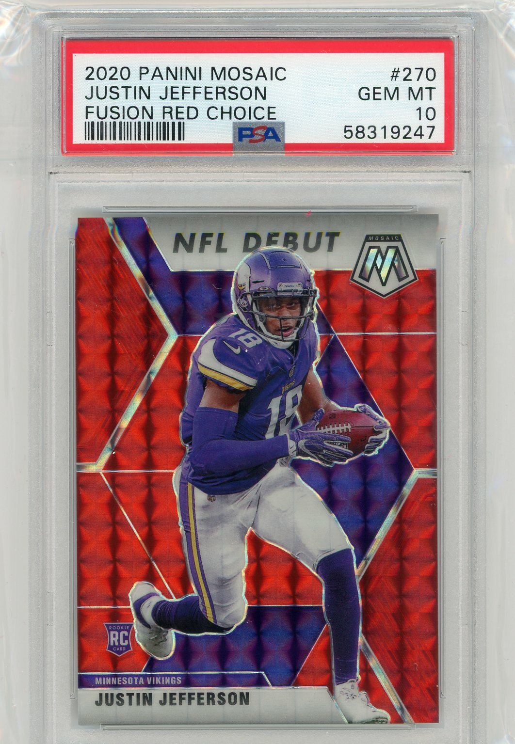 2020 Panini Mosaic #270 Justin Jefferson Debut Fusion Red Choice #37/80 PSA 10
