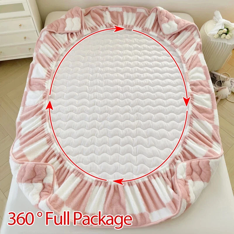 Sábana bajera de terciopelo grueso color liso funda de colchón suave felpa sábanas ajustables Foto 3 de 4