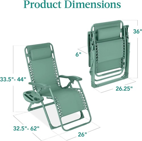 Seafoam Zero Gravity Recliner Chair w/ Tray & Headrest - Foldable Patio - Picture 6 of 6