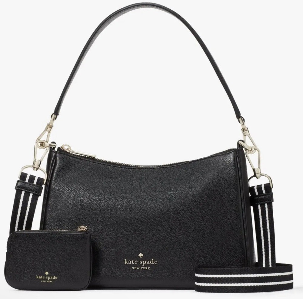 Kate Spade Rosie Shoulder Bag Black Pebbled Leather KF086 Pouch NWT $399 MSRP FS