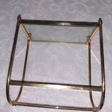 Vintage Glass Brass Etagere Display 2 Tier shelf , Arched bottom, towel bar