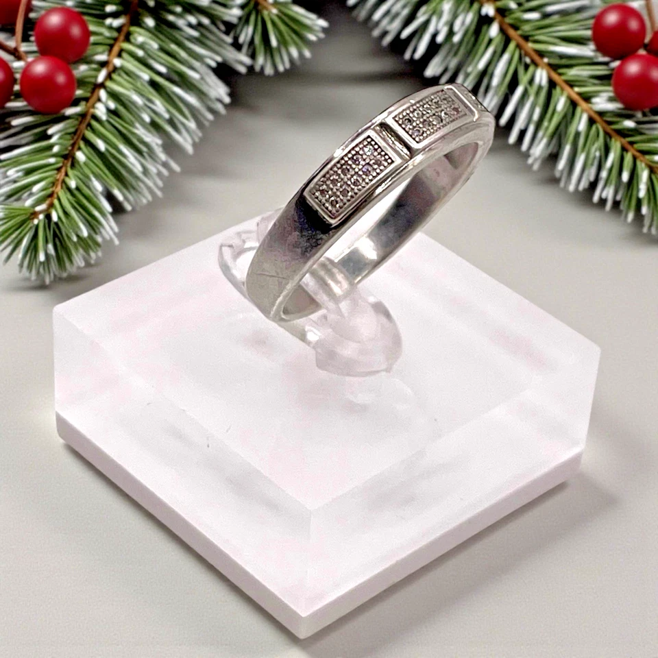 Anel masculino BSI 925 prata esterlina pavê de zircônia cúbica banda fina, tamanho 12,5 - Imagem 4 de 4