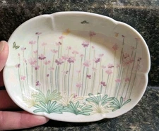 Hand painted SHIBATA Japan Porcelain Trinket, Soap Dish Pastel Floral Butterfly 