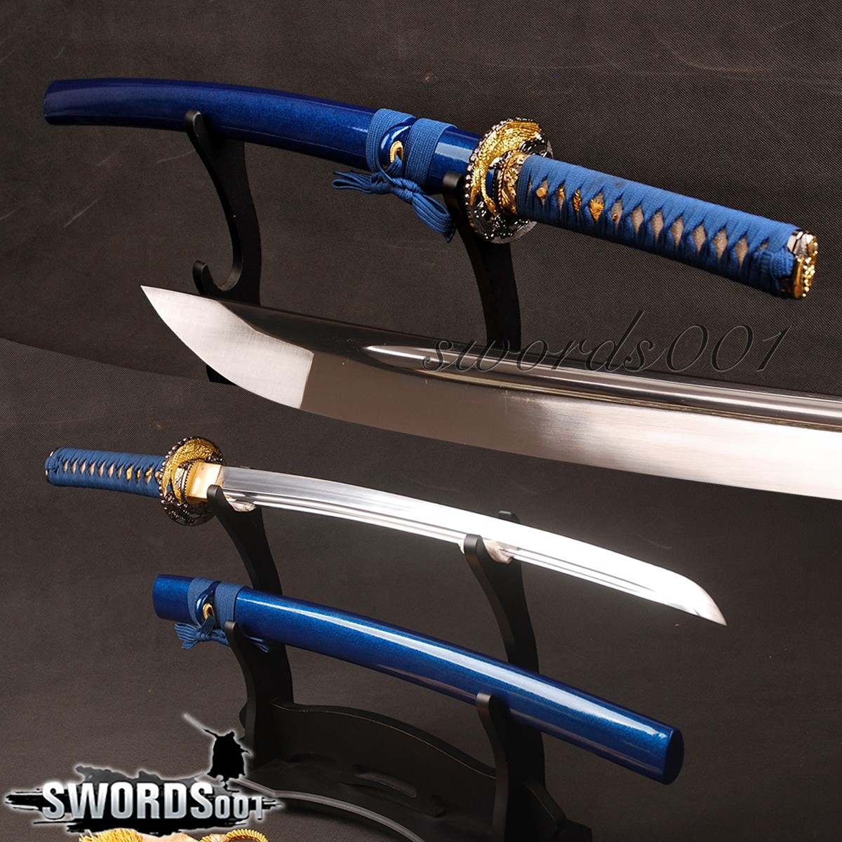 Noble Blue Japanese Samurai Wakizashi Sword Full Tang Golden Wild