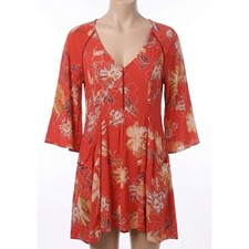 Free People Eyes On You Floral Mini Dress Size 0 Red Boho Bell Sleeve Pockets