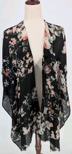 Kimono Cardigan Floral Duck Bird Boho Wrap One Size Black Lightweight Sheer