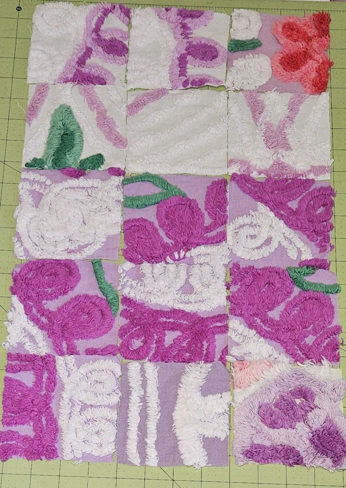 75 colcha de chenilla vintage cuadrada de 4 pulgadas azul, púrpura, rosa, blanco y amarillo Foto 2 de 4