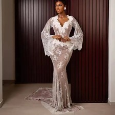Elegant White Mermaid Wedding Dresses For African Brides Appliques Lace
