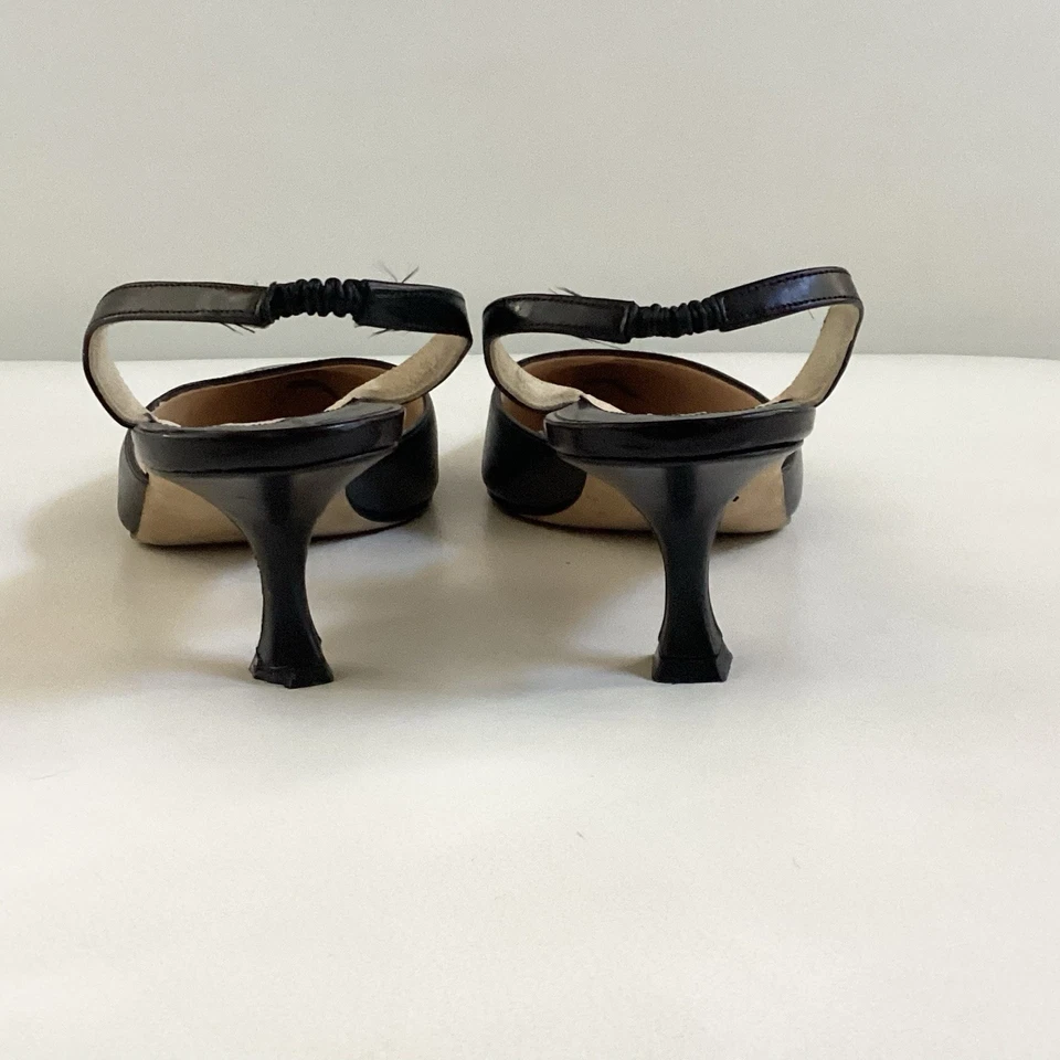 Manolo Blahnik из черной кожи слинга котенок каблук женские туфли размер 9,5 - Изображение 4 из 4