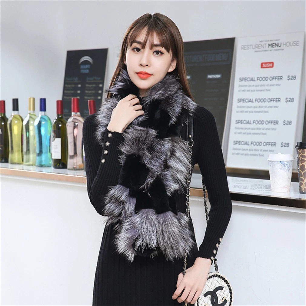 Women's Real Rabbit Fox Fur Scarf Thicken Winter Warm Neck Collar Size 128x16cm