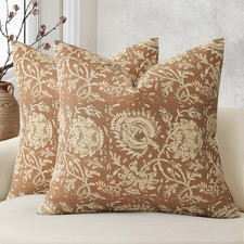 Vintage Floral Print Throw Pillow Covers 18x18 Set of 2 Neutral Modern Farmhouse
