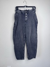ZARA Paperbag Barrel Leg Jeans Womens 8 High Rise Cropped Black Retro Normcore