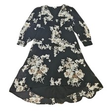 Umgee Dress Women Small Black Floral High Low V-Neck Long Sleeve Midi Sheer