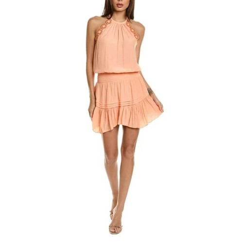 Ramy Brook "Rowan Dress Peach Halter Ruffled Beaded Eyelet Design Mini Dress NWT - Picture 1 of 11