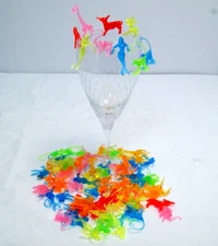Plastic Mixed Animal Cocktail Drink Markers Charms (75) Elephant Monkey Mermaid