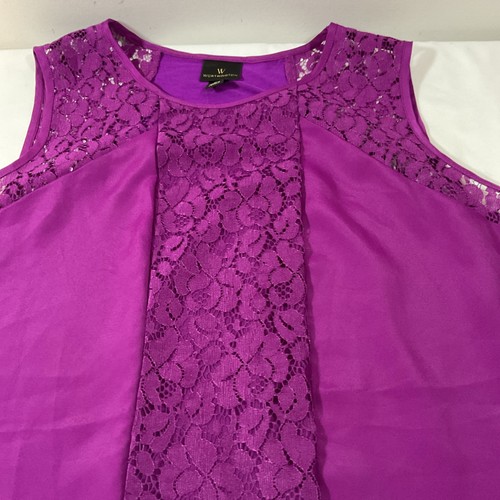 Worthington magenta lace trimmed blouse plus size Medium H80 - Picture 3 of 8
