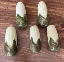 Vintage Large Ceramic Macrame Beads Corn On The Cob Set Of 5